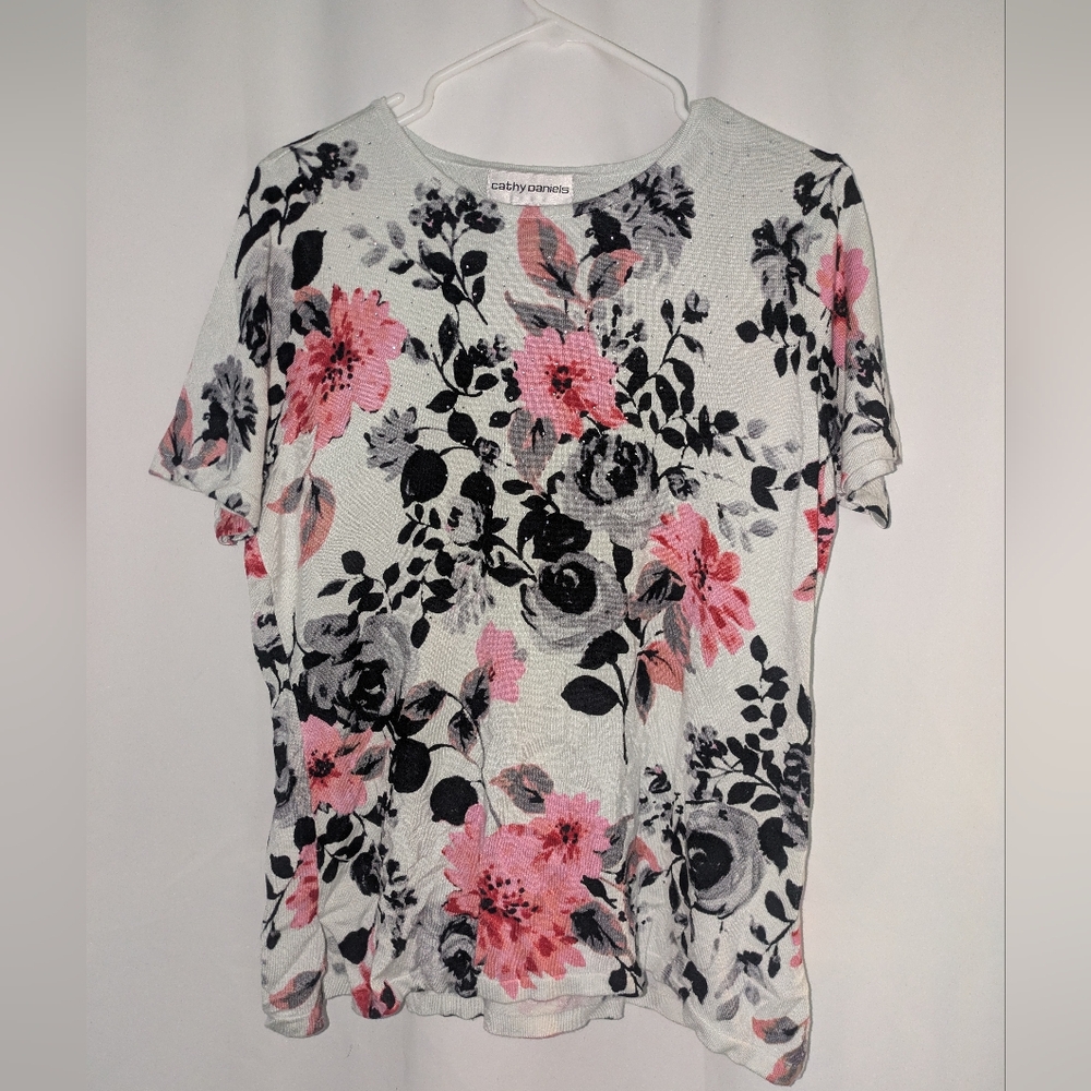 Cathy Daniels Women's Top - Pink and Black Floral